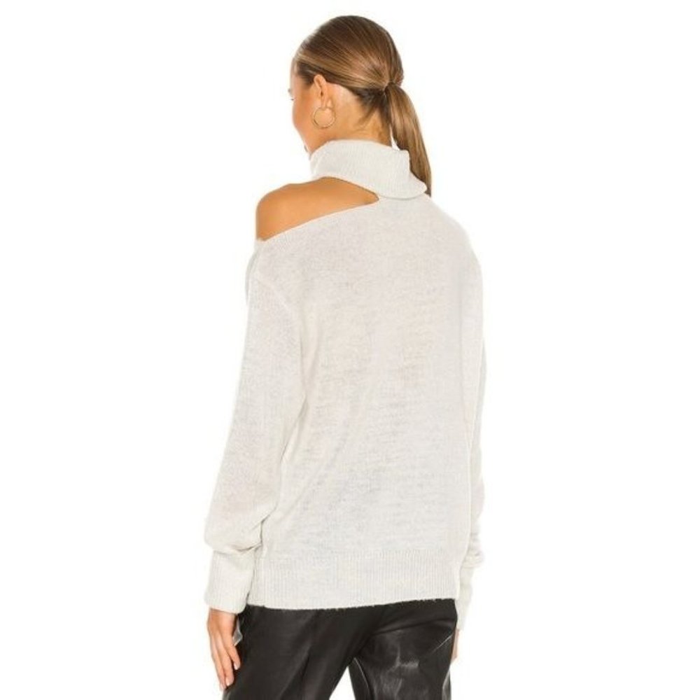 Paige Raundi Cold Shoulder CutOut Metallic Lurex Knit Relaxed Turtleneck Sweater - Picture 7 of 16